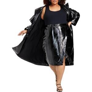 Nina Parker Plus Luxe Patent Faux Leather Crossover A-Line Skirt Black 22W NWOT